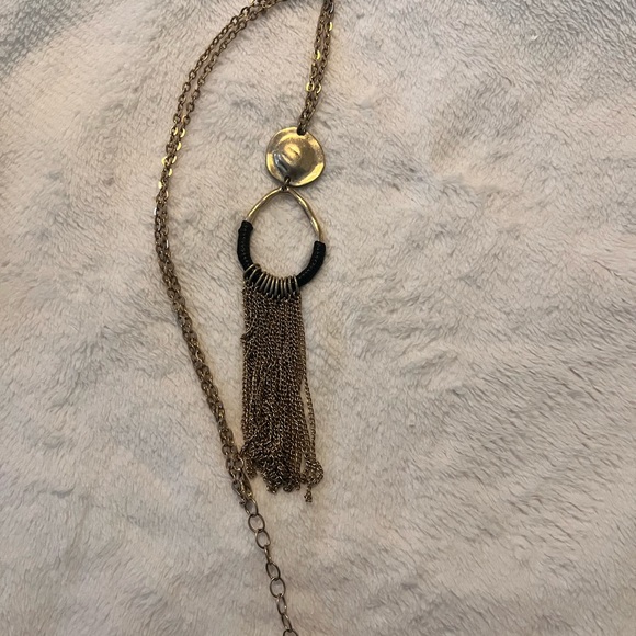 Goldtone Hammered Tassel Disc Pendant Necklace - Picture 6 of 6